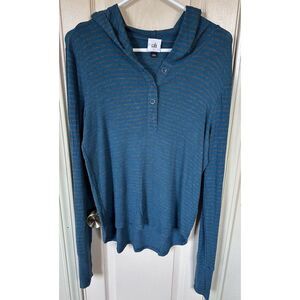 Cabi Womens Sm Blue Striped 1/4 Button Long Sleeve Hooded Shirt